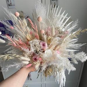 Pampas grass & trailing amaranthus bridal boho wedding bouquet / david austin eternal roses bouquet / blush pink bouquet
