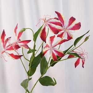 Fake Flame Lily Stem with Buds, Gloriosa Superba Spray, Artificial Flower Crafts, Home Floral Decor, Wedding Party Arrangement Centerpieces