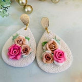 floral artisan earrings flower earrings |floral clay earrings |handmade earrings| wedding earrings |earrings|rose earrings white earrings