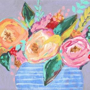 8.5x11 Soft Orange & Pink Floral Blooms on Purple Background Print