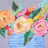 8.5x11 Soft Orange & Pink Floral Blooms on Purple Background Print