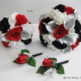 Black White Red Silver Wedding Bouquet, Multi Color Wedding Bouquet, Mix Flower Bouquet, Silver Calla Lily, Black and White Bouquet