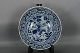 15.2" China yuan dynasty Porcelain Blue white character story peony flowers bowl