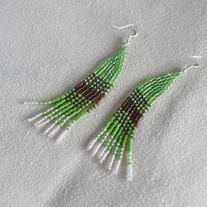 Metis Earrings, Seedbead Earrings, Indigenous Made, Long Dangle Earrings, Artisan Gifts, Fringe Earrings, Red River Metis, Flower Beadwork