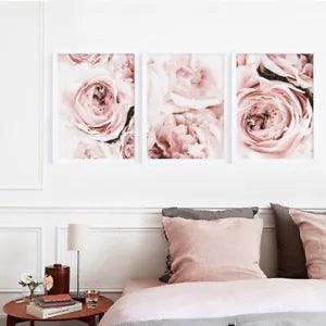 Set of 3 Peony Blush Flower Abstract Modern Wall Art, Home Decor