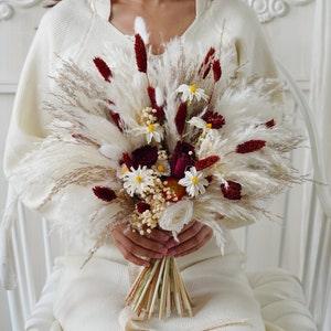 Pampas Grass& Burgundy Red Dusty /Pampas Grass wedding bouquet Dried Bridal bouquet/Dry Flower bouquet,Rustic Boho Brides,Bridesmaid bouquet
