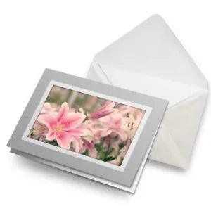 Greetings Card (Grey) - Pink Lily Flower Lillies Plant  #16547