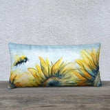 12 x 24 Inch Sunflower Bumble Bee Pillow Cover, Accent Pillow, Home Decor, Rectangle Pillow