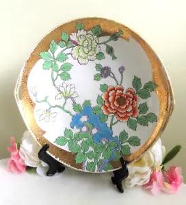 Nippon decorative plate Japan Peony flower Handles Gilding Vintage Morimura 10.5
