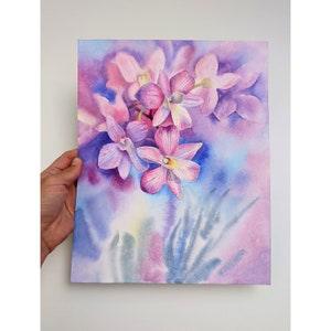 Orchids Contemporary Original Watercolor Painting Pink Flowers Hand painted Aquarelle Realistic Pink Florals Botanical Bouquet Gift for Her