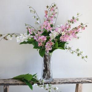 31" Realistic Fake Clerodendrum wallichii Blossom Branch With Buds-White Pink, Wallich's glorybower, DIY Wedding/Home/Kitchen Decorations