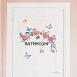 Peony Flower Bathroom Sticker Sign Wall Door Self-adhesive Decals Home Art Decor