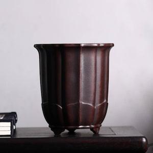 Yixing purple sand bonsai pot high lotus-shaped bonsai flower pot simple retro breathable bonsai pot orchid pot succulent planter decoration
