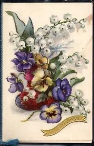 BU147 Sainte CATHERINE BUNCH of LILY of the VALLEY PANSIES Fine LITHO