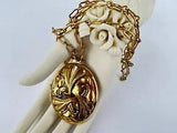 Vintage Gold Tone Large Calla Lily Flower Picture Locket 28" Necklace