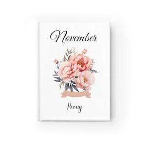 November Birth Flower Illustrated Journal with Symbolism - Peony - Ruled Line