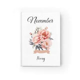 November Birth Flower Illustrated Journal with Symbolism - Peony - Ruled Line