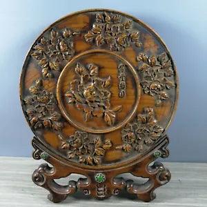 Chinese Natural Boxwood Handmade Exquisite Peony Flower Screen 40572