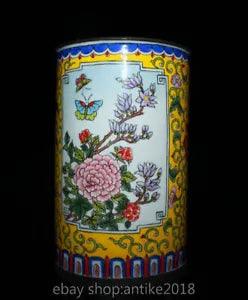 5.2 " China Cloisonne enamel Bronze Dynasty Peony Flower Bird Brush Pot Pen Case