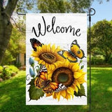 New!  12x18 Inch Double Sided WELCOME Large Sunflowers & Butterflies Design Garden Flag.
