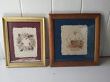 2 Vintage Framed Dried Pressed Framed Wild Flowers Wall Art Artist Signed.. 15xx