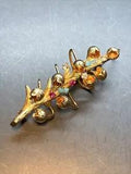 ~ Lily-of-The-Valley Brooch in The Gold Tone Red, Turquoise, Clear Rhinestones.