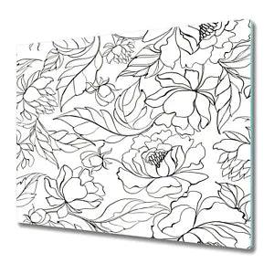 Tempered Glass Worktop protector Peony Floral Flower Floral Black & White 60x52