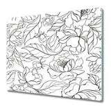 Tempered Glass Worktop protector Peony Floral Flower Floral Black & White 60x52