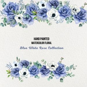Blue White Rose Bouquet, Floral Drop Watercolor Floral Clipart, White Blue Rose Euclytus Clipart, Free Commercial Use