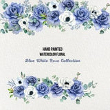 Blue White Rose Bouquet, Floral Drop Watercolor Floral Clipart, White Blue Rose Euclytus Clipart, Free Commercial Use