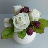 Polymer clay white rose, Cold porcelian bouquet, Handmade interior flowers, Porcelian real touch blackberries,Easter decor,Mother's Day gift