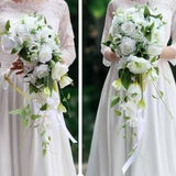 Cascade bridal bouquet, flite roses Waterfall bride bouquet, bridesmaids bouquet white flowers bridal bouquet