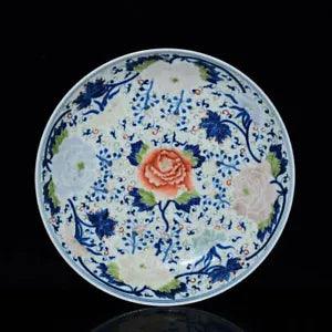 11" China qing dynasty guangxu mark Porcelain Blue white peony flower bird Plate