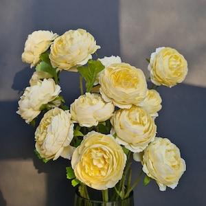 Ranunculus Stems 5 pcs Bouquet Light Yellow Blossom Silk Artificial Faux 50cm by Milda Smilga