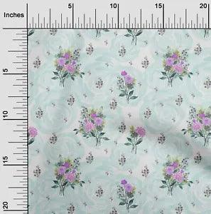oneOone Cotton Poplin Fabric Watercolor Leaves & Peony Floral Print-I1y
