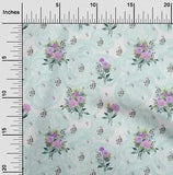 oneOone Cotton Poplin Fabric Watercolor Leaves & Peony Floral Print-I1y