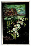 Happy New Year Frohes Neues Jahr Lily Of the Valley Cabin Scene DB Postcard H27
