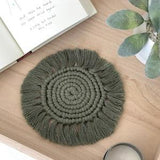Handmade Macrame Coaster in Agave, Boho Table Decor, Drink Mat for Mugs, Candles, Plants, House Warming Gift, Fringe, Spiral, Dark Green