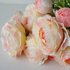 16" Peach Pink Ranunculus Bush, Artificial Silk Flowers, Spring Wedding Flowers, Faux Rose Bouquet, Fake Ranunculus, Summer Weddings