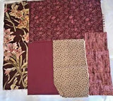 Burgundy Fabrics Cotton Quilting 5 pc lot stash builder crafts lilies vines