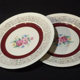 Set of 2 Rose Point lunch plate 8 inches Warranted 22k gold British Empire Ware 1107-52 burgundy band rose bouquet dinnerware CRAZING
