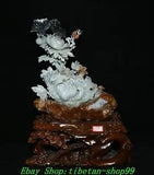 17.7'' Chinese Natural Xiu Jade Carved Peony Flower Insect Butterfly Statue