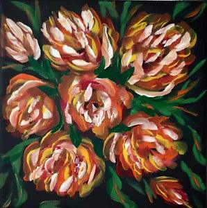Peony Painting Floral Original Art Impasto Painting 8 by 8 Flower Art.