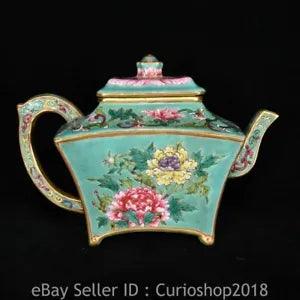 3.8" Qianlong Marked Chinese Colour enamels Porcelain Peony Flower Kettle