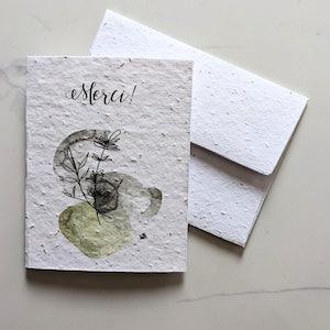 Thank you watercolor green plants on plantable seed paper or watercolor white paper, thank you card, friendship