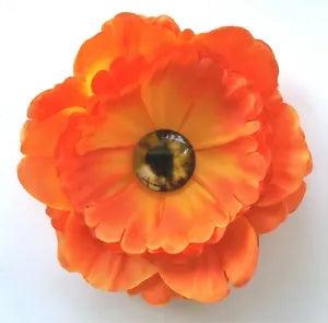 4.5" Orange Zombie Eye Peony Fabric Silk Flower BROOCH PIN Halloween #2