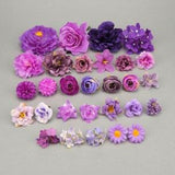29Pcs Purple Artificial flower head Combo Set/Silk Rose,Peony Fake Floral/DIY Craft Flower Kit For Bridal Wedding Bouquets Baby Shower Decor