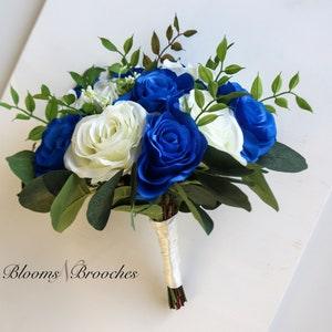 Wedding Bouquet, Royal blue and Ivory Bouquet, Bridal Bouquet, Bridesmaids Bouquet, Wedding Flower, Artificial Silk flower bouquet, Rose