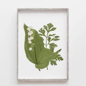 Art print Lily of the valley coriander, flowers poster, hand drawn botanical drawing, signed print