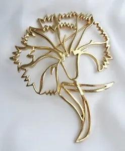 Vintage Pierre Lang LARGE 3 1/2" Openwork Gold Metal Carnation Flower Brooch Pin